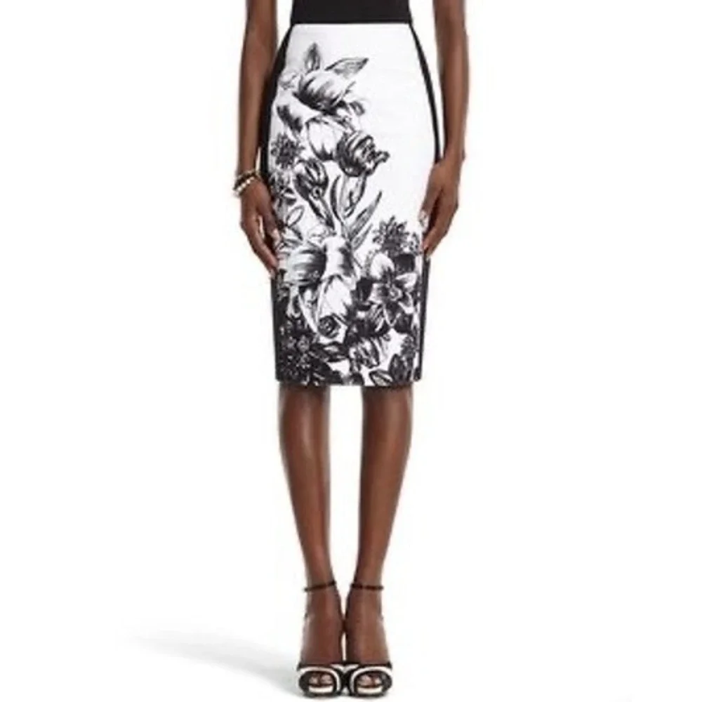 White House Black Market Black and White Floral Pencil Skirt